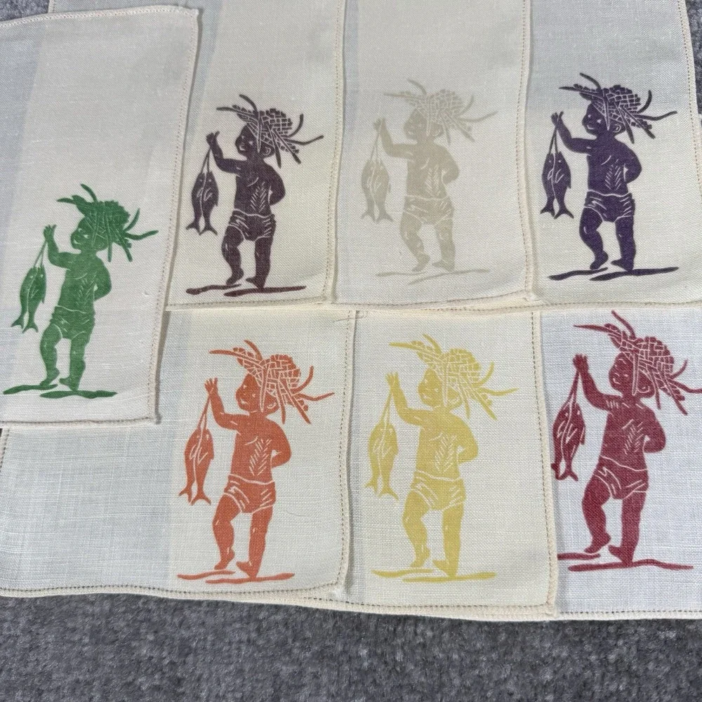 Vintage Myra Meisner Honolulu Cocktail Coasters‎ Linen Napkins